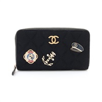 CHANEL 香奈兒 Paris-Hamburg Charms 金釦海軍徽章 拉鍊 中夾 黑色 羊毛呢 A70330