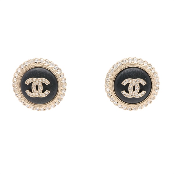 CHANEL 香奈兒 Logo 圓形 耳環 黑色 金屬
