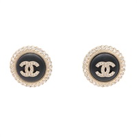 CHANEL 香奈兒 Logo 圓形 耳環 黑色 金屬