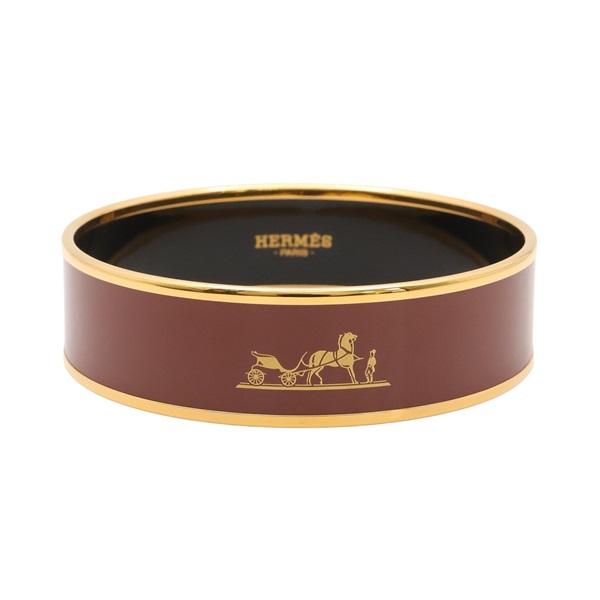 HERMES 愛馬仕 Emaille GM 手環 棕色琺瑯 金色鍍金