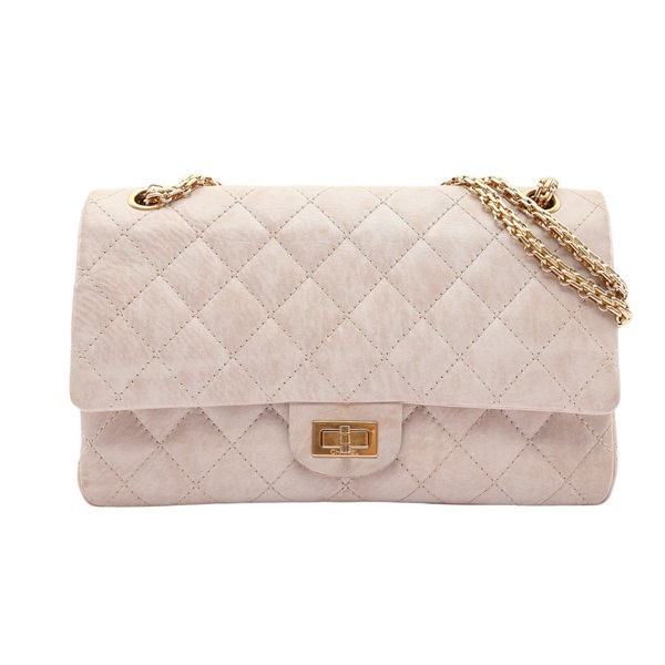 CHANEL 香奈兒 2.55 肩背包 米/粉色 牛皮 金釦 A37586