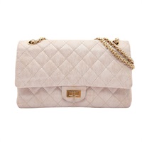 CHANEL 香奈兒 2.55 肩背包 米/粉色 牛皮 金釦 A37586