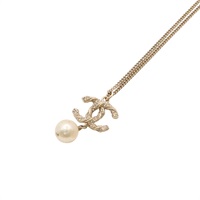 CHANEL 香奈兒 CC Logo 珍珠 項鍊 淺金色 金屬 A63047