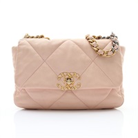 CHANEL 香奈兒 19 Flap 鍊帶肩背包 淡粉色 菱格紋 羊皮 金扣 AS1160