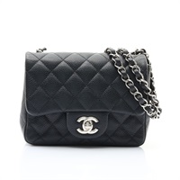 CHANEL 香奈兒 Mini Classic 方胖肩背包 黑色 牛皮 銀釦 (無卡) A35200