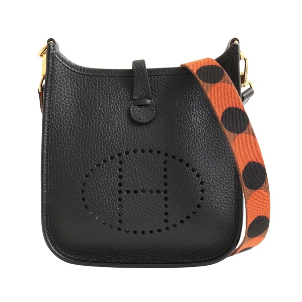 HERMES 愛馬仕 Mini Evelyne 肩背包 黑色 Clemence牛皮 Z刻 H077640CC
