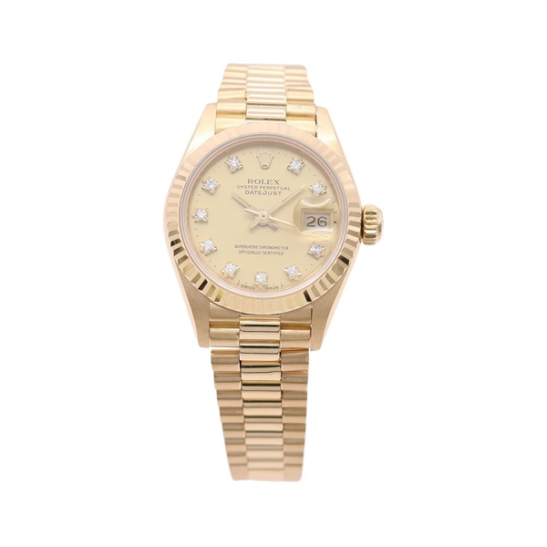 ROLEX 勞力士 Lady-Datejust 腕錶 金色錶盤 18K黃金 鑽石 69178