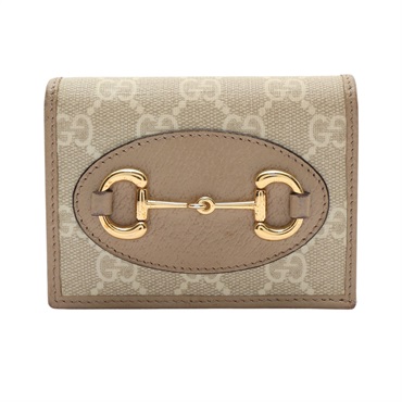 GUCCI 古馳 1955 Horsebit 二折扣式短夾 杏色 帆布牛皮 621887