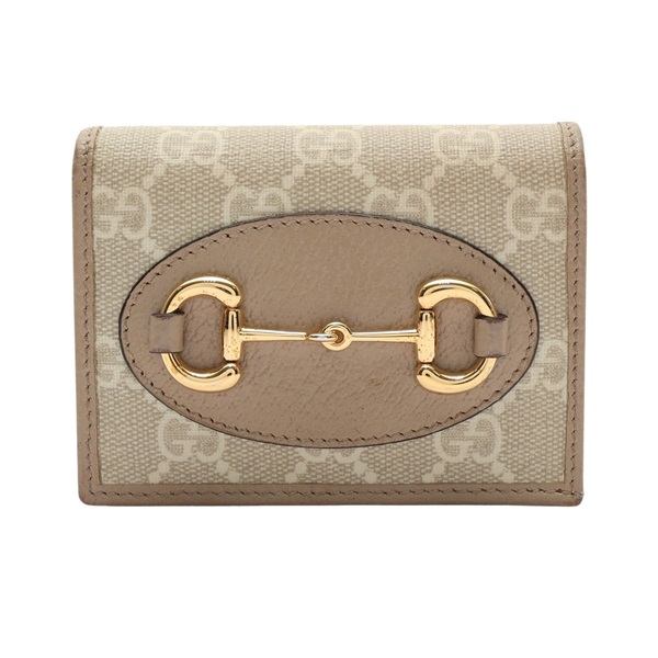 GUCCI 古馳 1955 Horsebit 二折扣式短夾 杏色 帆布牛皮 621887