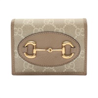 GUCCI 古馳 1955 Horsebit 二折扣式短夾 杏色 帆布牛皮 621887