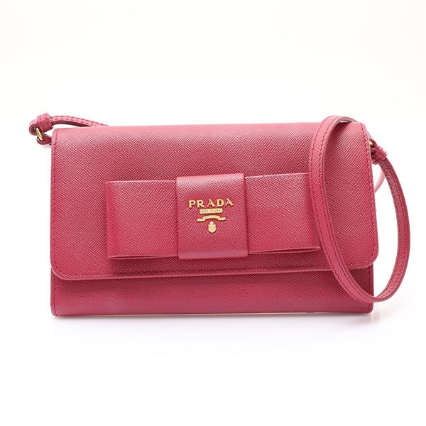 PRADA 普拉達 蝴蝶結 肩背包 桃紅色 Saffiano牛皮 1M1437