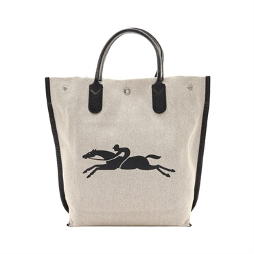 Longchamp 瓏驤 Essential Canvas 手提包 黑/米色 牛皮 帆布 10211HSG037