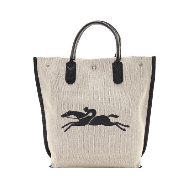 Longchamp 瓏驤 Essential Canvas 手提包 黑/米色 牛皮 帆布 10211HSG037