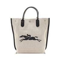 Longchamp 瓏驤 Essential Canvas 手提包 黑/米色 牛皮 帆布 10211HSG037