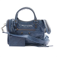 BALENCIAGA 巴黎世家 Mini City 肩背包 藍色 山羊皮 300295