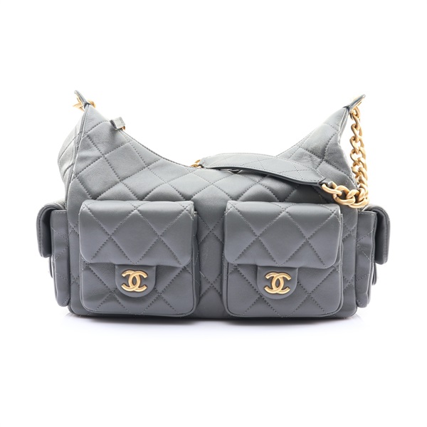 CHANEL 香奈兒 25C Hobo 肩背包 灰色 羊皮 金扣 AS5339