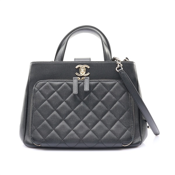 CHANEL 香奈兒 Business Affinity 肩背包 黑色 荔枝紋 菱格紋牛皮 淡金扣 A93750