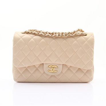 CHANEL 香奈兒 Jumbo Coco 30 肩背包 米色 菱格紋 羊皮 無卡 金扣 A58600
