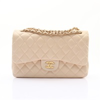 CHANEL 香奈兒 Jumbo Coco 30 肩背包 米色 菱格紋 羊皮 無卡 金扣 A58600