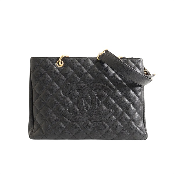 CHANEL 香奈兒 GST 豆腐包 肩背包 黑色 荔枝紋 牛皮 金扣 無卡 A50995