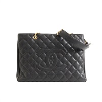CHANEL 香奈兒 GST 豆腐包 肩背包 黑色 荔枝紋 牛皮 金扣 無卡 A50995