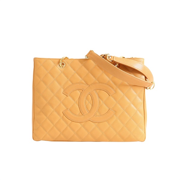 CHANEL 香奈兒 GST 豆腐包 肩背包 淺褐色 荔枝紋 牛皮 金扣 A50995
