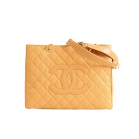 CHANEL 香奈兒 GST 豆腐包 肩背包 淺褐色 荔枝紋 牛皮 金扣 A50995