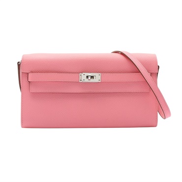 HERMES 愛馬仕 Kelly To Go Wallet 肩背包 玫瑰粉 Epsom牛皮 Y刻 銀扣 H080253CK