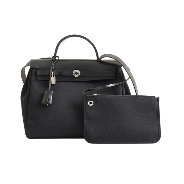 HERMES 愛馬仕 Herbag Zip 31 兩用包 黑色 Hunter牛皮 帆布 Z刻 銀扣 H079091CK