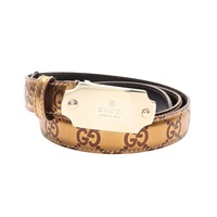 GUCCI 古馳 GG Logo 皮帶 金色 牛皮 146439