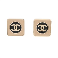 CHANEL 香奈兒 CC方形 耳環 金色 金屬