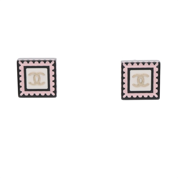 CHANEL 香奈兒 CC方形 耳環 粉色 壓克力 AB0925