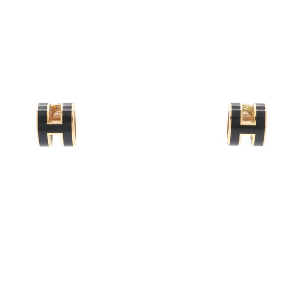 HERMES 愛馬仕 Mini Pop H耳環  黑色琺瑯 金色鍍金 H608002F
