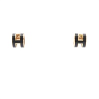 HERMES 愛馬仕 Mini Pop H耳環  黑色琺瑯 金色鍍金 H608002F