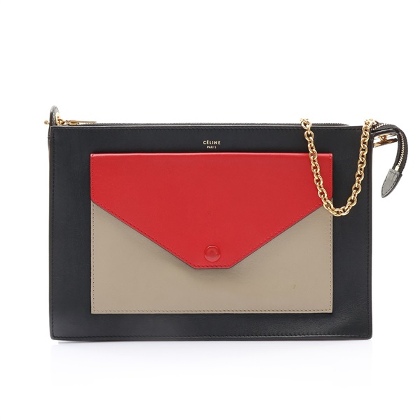 CELINE 賽琳 Pocket Envelope 肩背包 黑/褐/紅色 牛皮