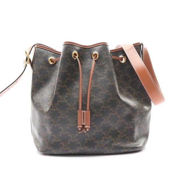 CELINE 賽琳 Medium Drawstring 肩背包 棕色 牛皮 帆布 191392BZJ.04LU