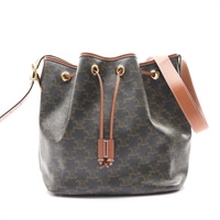 CELINE 賽琳 Medium Drawstring 肩背包 棕色 牛皮 帆布 191392BZJ.04LU