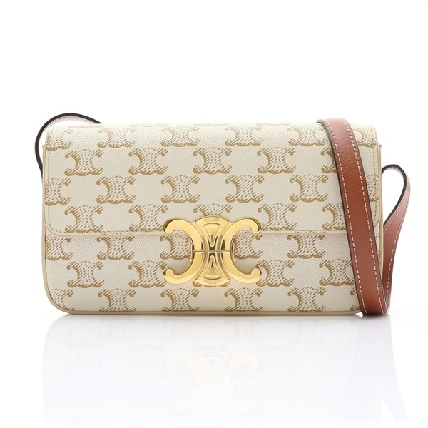 CELINE 賽琳 Claude 凱旋門 肩背包 白/棕色 帆布 牛皮 194142CUZ.01BC