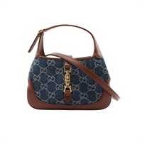 GUCCI 古馳 Jackie 1961 Mini 兩用包 藍色丹寧 棕色牛皮 637092