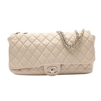CHANEL 香奈兒 Jumbo Coco Rain Flap 鍊帶肩背包 米色 羊皮 銀扣 無卡 A48556