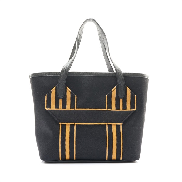 HERMES 愛馬仕 Pursangle MM 托特包 肩背包 黑色 帆布 牛皮 B刻 銀扣 H085441CAAC