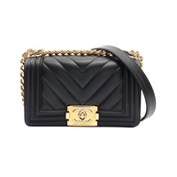 CHANEL 香奈兒 BOY 20 肩背包 黑色 山形紋 牛皮 A67085