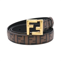 FENDI 芬迪 FF Gold Logo 皮帶 棕色 牛皮 8C0648 AQ1J
