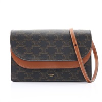 CELINE 賽琳 WALLET ON STRAP 肩背包 棕色 Triomphe 帆布 牛皮 10D852CG9