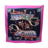 HERMES 愛馬仕 Harnais de Cour Carre 90 方巾 紫/藍色 絲綢 H001624S