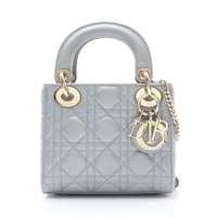 Dior 迪奧 Mini Lady Dior 兩用包 銀色 籐格紋羊皮 M0505OBDU_M11G