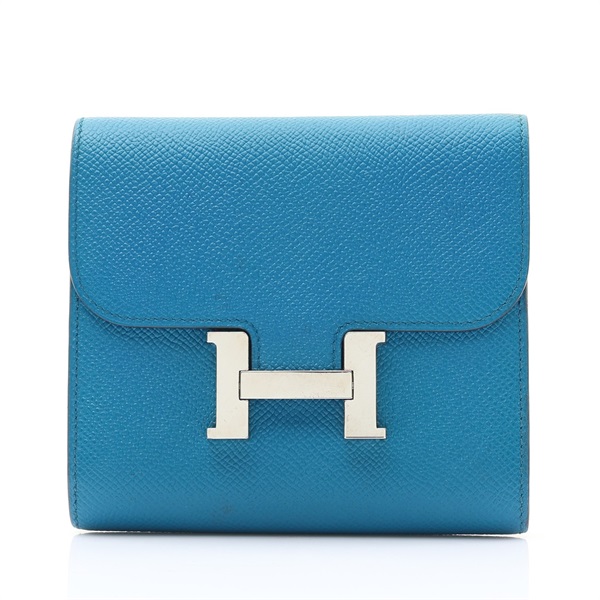 HERMES 愛馬仕 Constance Compact 短夾 伊茲密爾藍色 Epsom牛皮 X刻 銀釦