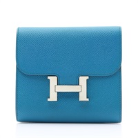 HERMES 愛馬仕 Constance Compact 短夾 伊茲密爾藍色 Epsom牛皮 X刻 銀釦