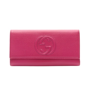 GUCCI 古馳 扣式長夾 桃色 牛皮 282414