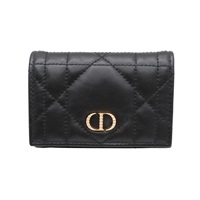 DIOR 迪奧 Caro Glycine 二折短夾 黑色 籐格紋 羊皮 S4206UHNN_M413